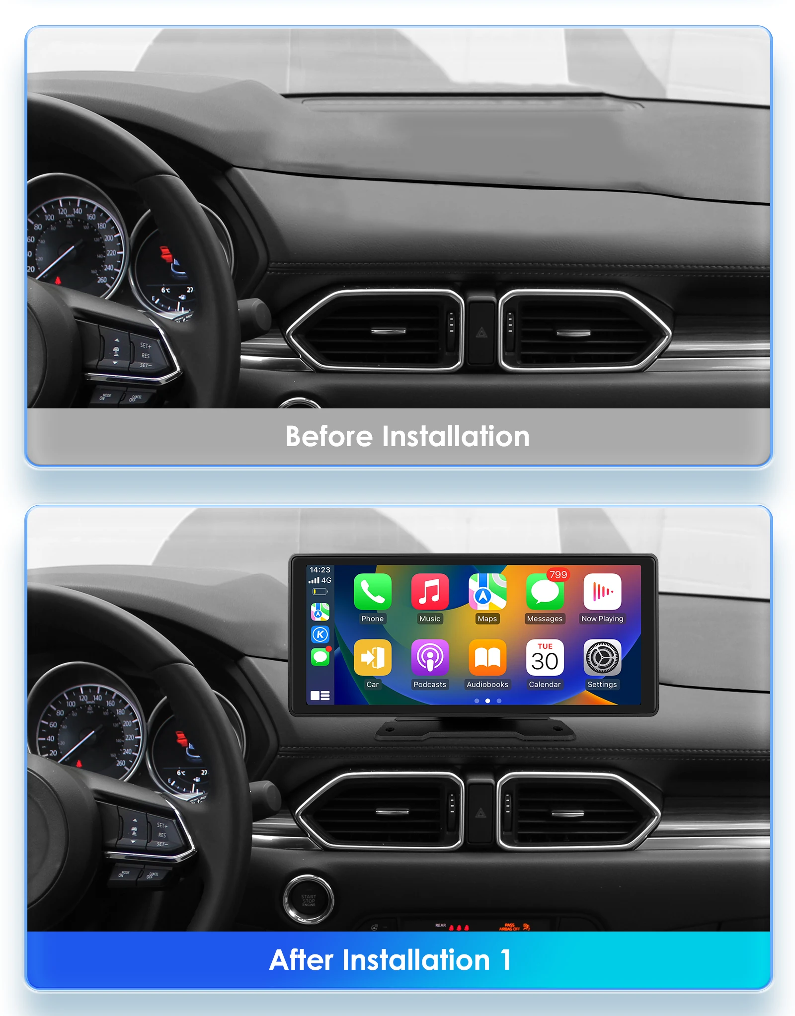 10.26'' Universal 360° Rotatable Adjustable Screen Car Radio Multimedia Video Player Carplay Android Auto USB AUX of Rear Camera