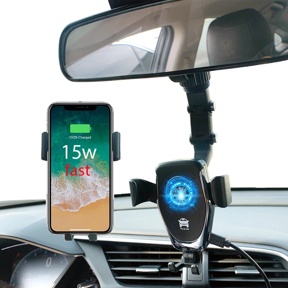 15W Qi Car Phone Holder Wireless Charger Bracket mobile phone clip car rearview mirror Car Electronics For iPhone for Xiaomi
